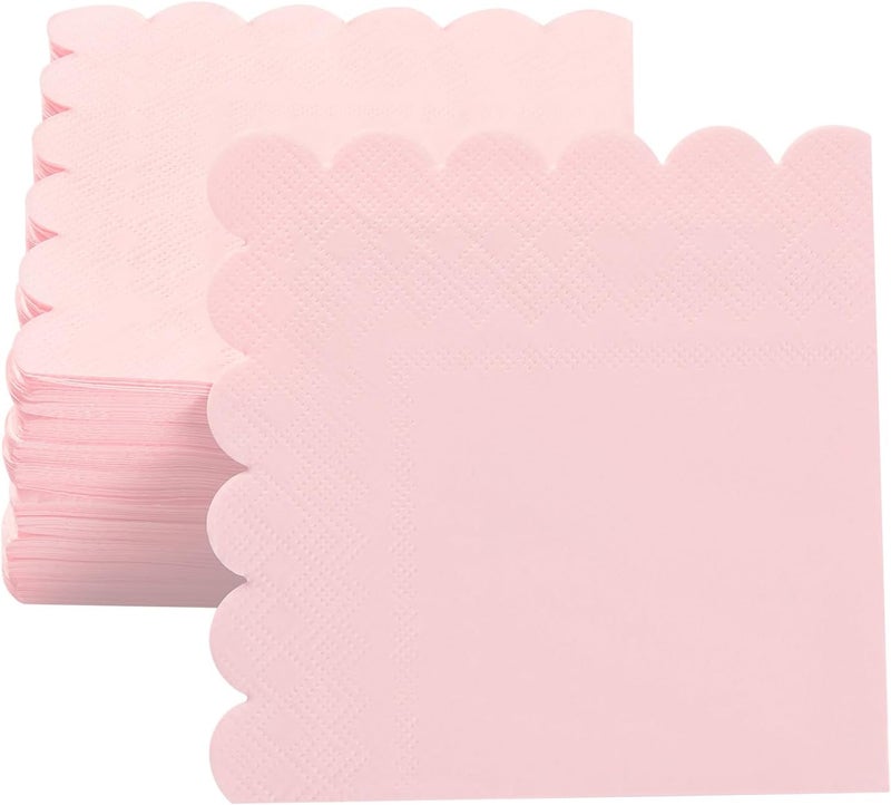 BEFORYOU 100 Pack Cocktail Napkin 2-Ply Scalloped Edged Dessert Napkins Folded 5 x 5 Inches Disposable Napkins for Dinner Wedding Birthday Party Bridal Anniversary Reception Event (Pink) - Image 4